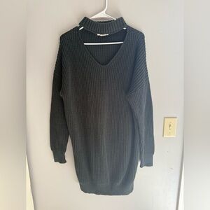 If It Were Me Knit Long Sleeve Cut Out Neck Sweater Dress Womens SZ L Dark Green